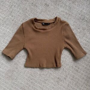 Zara Brown Ribbed Crop Top